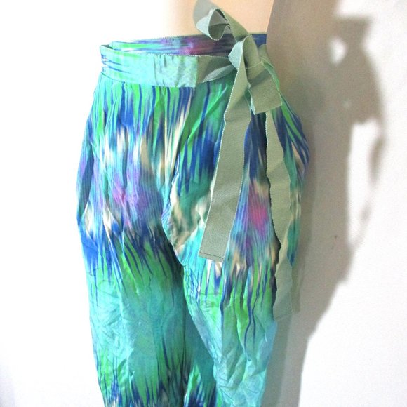NEW MATTHEW WILLIAMSON Silk Cropped Pants AQUA - Picture 4 of 8